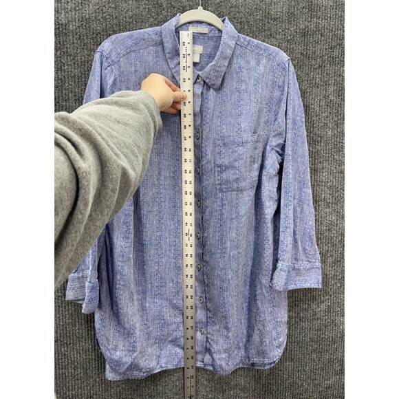 Chicos No Iron Linen Top Womens 2.5/Large Blue Button Front Tunic Half Sleeve - Picture 8 of 12